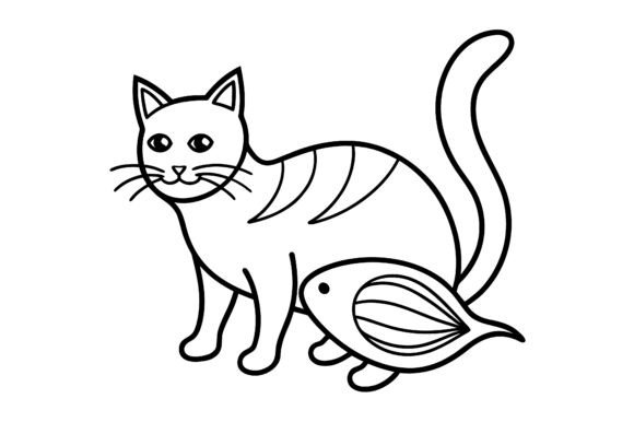 Abstract Cat with Fish Line Drawing: A Minimalist Design for Modern Creative Projects