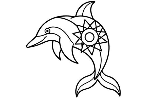 Abstract Dolphin Mandala Design Line Dra