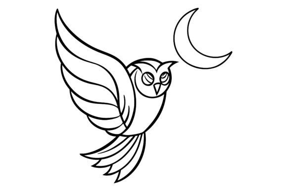 Abstract Owl Flying Moon Line Sketch: A Modern Design Asset for Creative Professionals