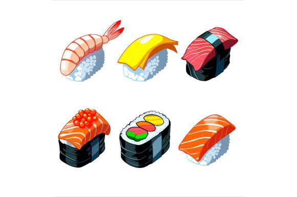 Assortment of Delicious Sushi Pieces: A Versatile Design Asset for Creative Projects