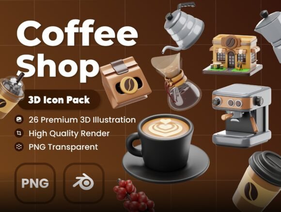 Coffee Shop 3D Illustrations for Modern Digital Design