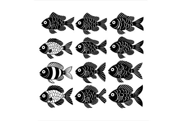 Collection of Twelve Fish Vector Art for Creative Design Projects