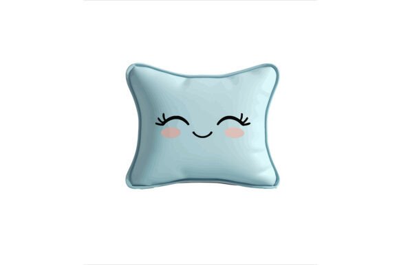Cute Light Blue Pillow with Smiling Face: A Versatile Design Asset for Creative Professionals