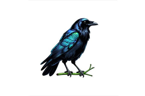 Drawing of a Raven Perched on a Branch: A Versatile Vector Illustration for Creative Projects