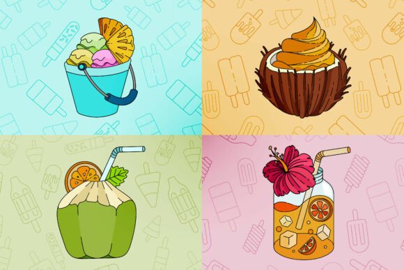 Elevate Your Brand with Vibrant Tropical Summer Dessert Drink Illustrations