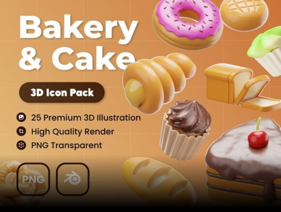 Elevating Digital Projects with Bakery Cake 3D Illustrations