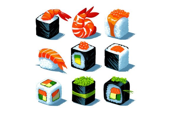 Vector Art of Delicious Sushi Pieces