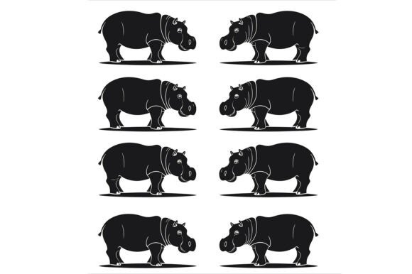 Vector Art of Eight Black Hippopotamus: A Versatile Design Resource