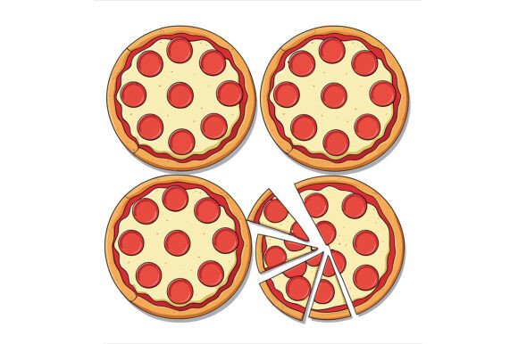 Vector Art of Four Pepperoni Pizzas – Creative Design Flexibility for Every Project